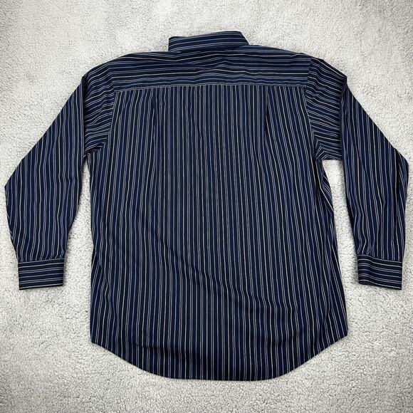 Van Heusen No Iron Men's L 16-16.5 Long-Sleeve Button Down Shirt Blue w/ Stripes - Picture 2 of 10